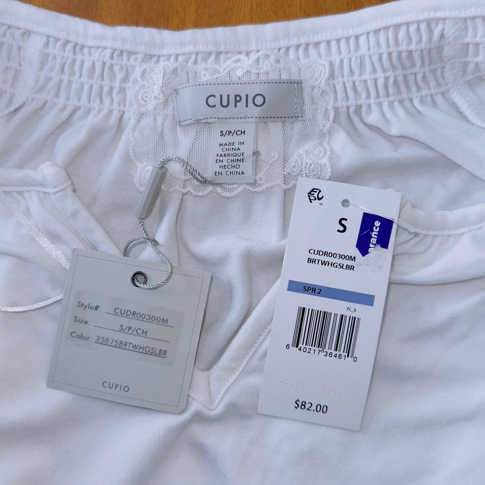 Cupio NWT white embroidered 3/4 length sleeve split neck stretchy dress sz S - Picture 9 of 11
